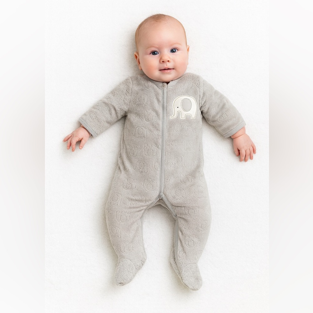 🍁Little Joy Baby Elephant Plush Footed Sleeper 0–3 Mth NWT Gray Cozy 1 Pc Pajama